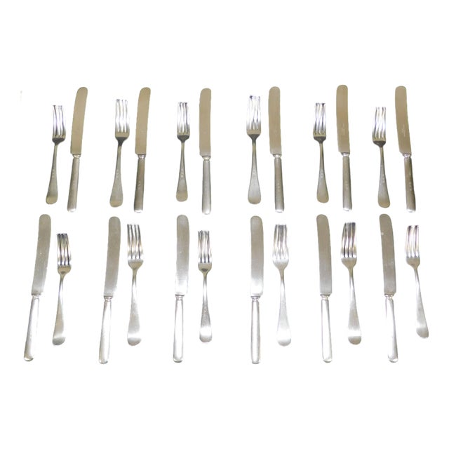 1920s Vintage Grand Army Republic (g.a.r.) Maine Nickel Silver Fork/Knife Set - 24 Piece For Sale