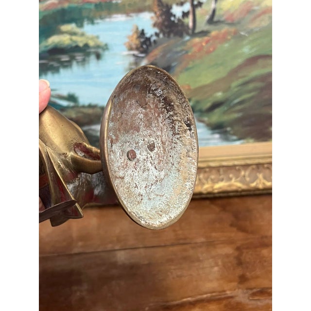 Brown Vintage Hand Painted Etched Possibly Brass Peacock Sculpture Statuette For Sale - Image 8 of 9