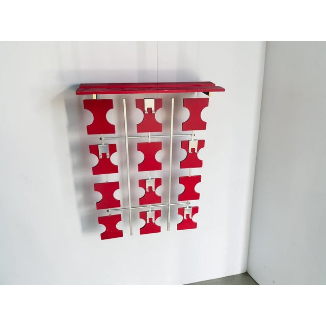 Vintage Space Age Wall Coat Rack in Red with Hat Shelf, 1960s For Sale - Image 16 of 18