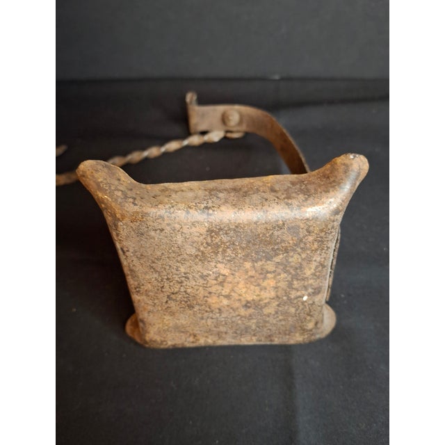 Metal 18th C Hand Forged Wrought Iron 4-Wick Fat Lamp Primitive Square Crusie Pick For Sale - Image 7 of 17