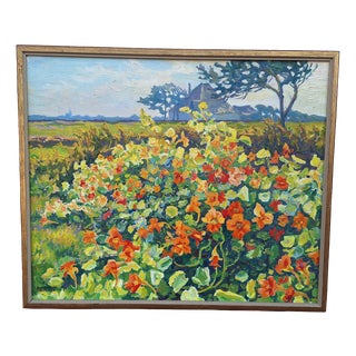B. V.d.Velden, Nasturtium, 1966, Oil Painting on Canvas For Sale