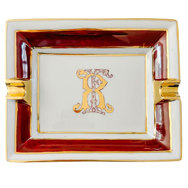 Vintage Limoges France Porcelain Ashtray, Hand-Painted Italian Monogram by Beatrice Menicossi, 1997 For Sale - Image 9 of 9