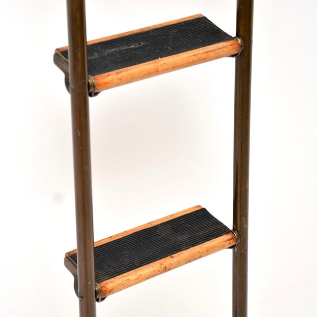 Black Antique Victorian Brass Library Steps Ladder, 1890s For Sale - Image 8 of 11