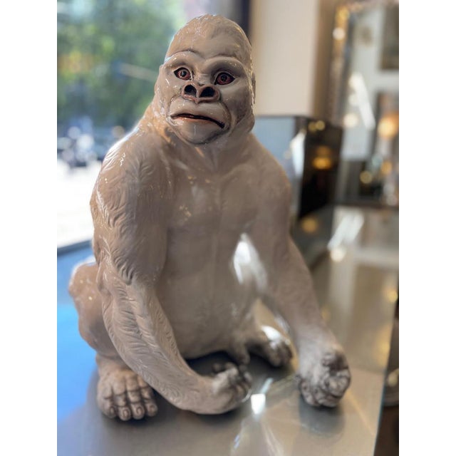 Seated Gorilla Sculpture in White Ceramic by Ronzan, 1950s For Sale - Image 17 of 18