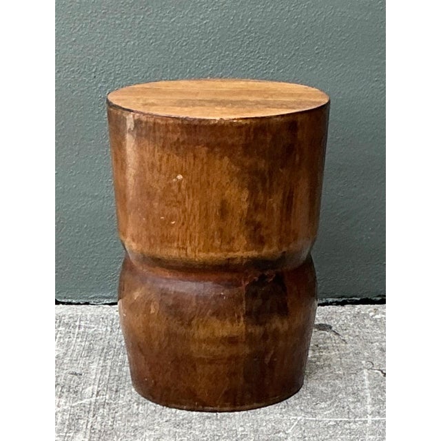 Wood Vintage Carved Palm Wood Accent Stool For Sale - Image 7 of 14