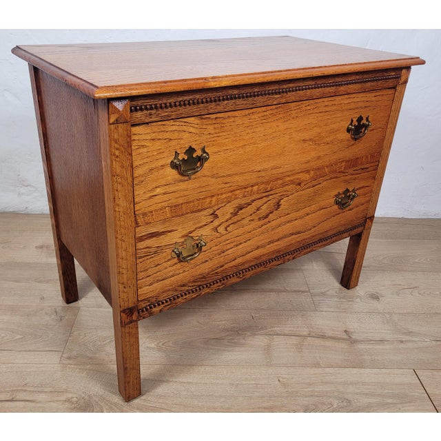 Vintage Country Farmhouse Rustic Chest of Drawers in Oak Carved, 1980 For Sale - Image 3 of 17