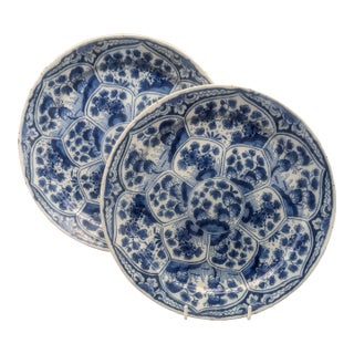 Dutch Delft 18th Century Plates With Lotus Leaf Design For Sale