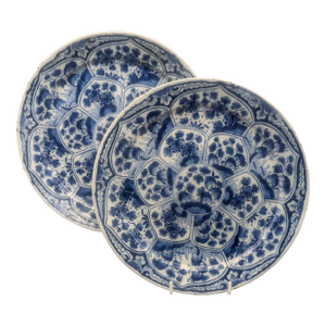 Dutch Delft 18th Century Plates With Lotus Leaf Design