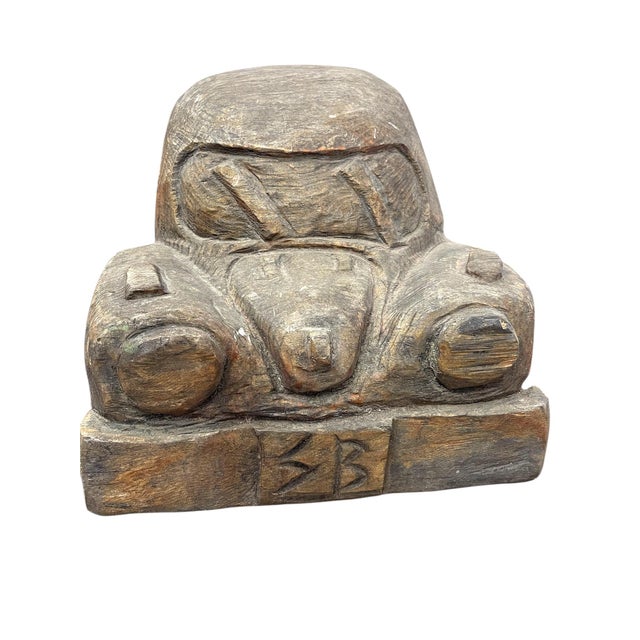 Vintage Hand Carved Wooden Car Sculpture in the Style of a Volkswagen Beetle For Sale - Image 9 of 12
