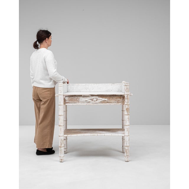 1900s French White Patinated Faux Bamboo Marble-Top Side Table For Sale - Image 18 of 18