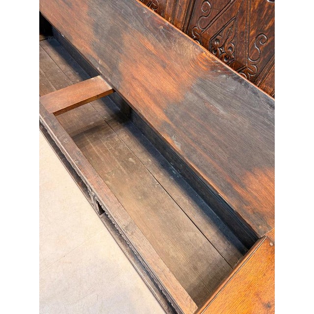 Antique Carved Oak Monks Bench with Storage Chest For Sale - Image 6 of 8