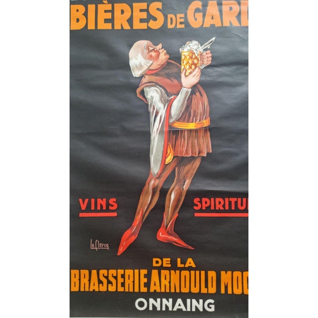 Brasserie Arnould Mochez Beer Advertising Poster by Le Clercq, 1930s For Sale - Image 4 of 6