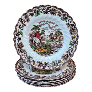 Vintage English Myott Staffordshire 'Myotts Country Life' Transferware Salad Plates - Set of 6 For Sale