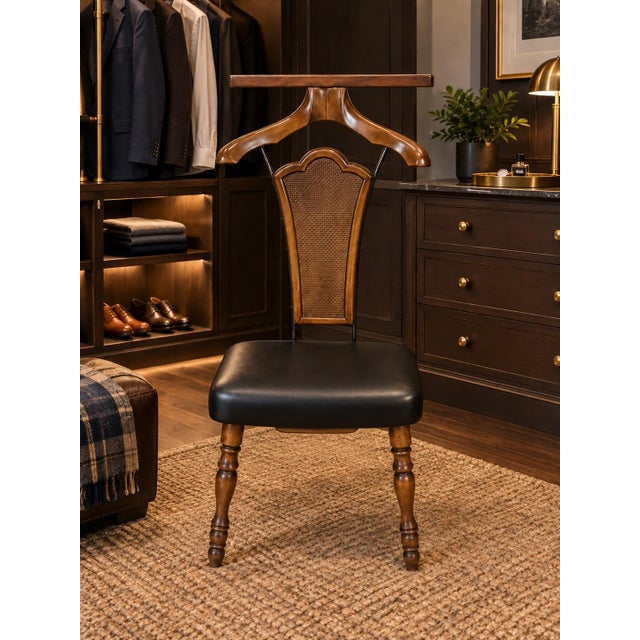 Mid-Century Modern Vintage Babcock-Phillips Gentleman’s Valet Chair With New Black Leather Seat For Sale - Image 3 of 11