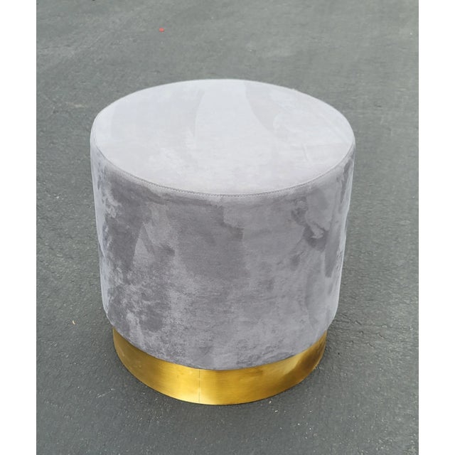 Mid Century Hollywood Regency Gray Velvet Bench Ottoman W Gold Base 2of3 For Sale - Image 13 of 13