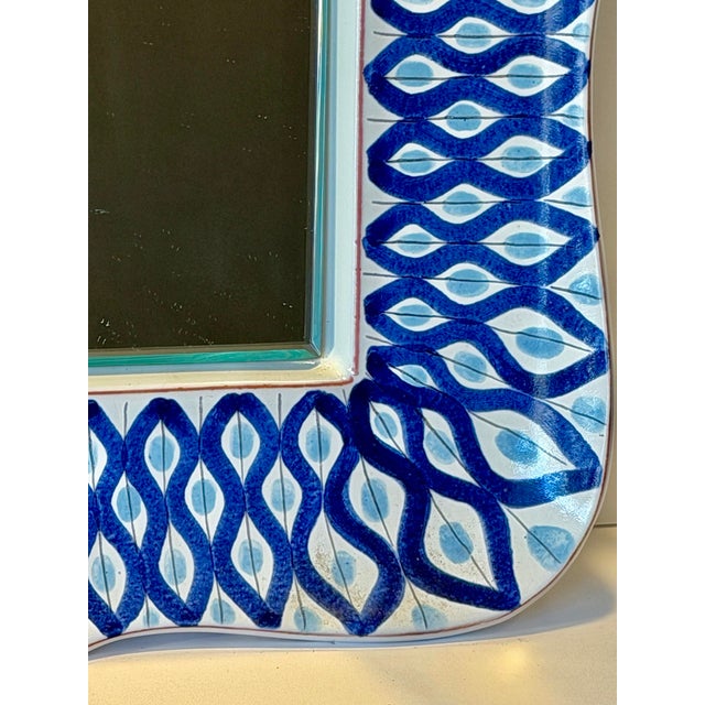 Gustavian (Swedish) Signed Stig Lindberg Faience Ceramic Hand Painted Mirror for Gustavsberg - Sweden 1940-50. For Sale - Image 3 of 7