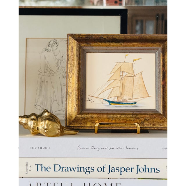 Original Hand-Painted Sailboat Painting in a Vintage Italian Frame For Sale - Image 4 of 4