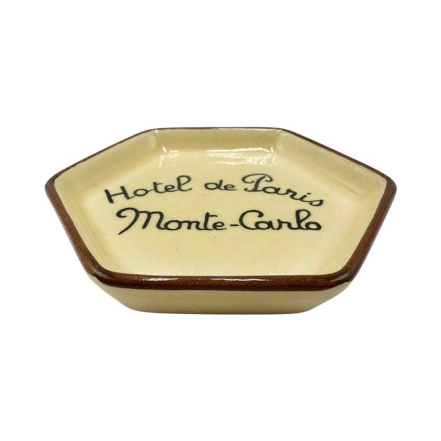 Vintage Hotel De Paris Monte Carlo Beige Ceramic Ashtray For Sale In Washington DC - Image 6 of 8