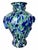 Boho Chic Blue and Green Spatter Art Glass Vase With Cobalt Scroll Handles For Sale - Image 3 of 15