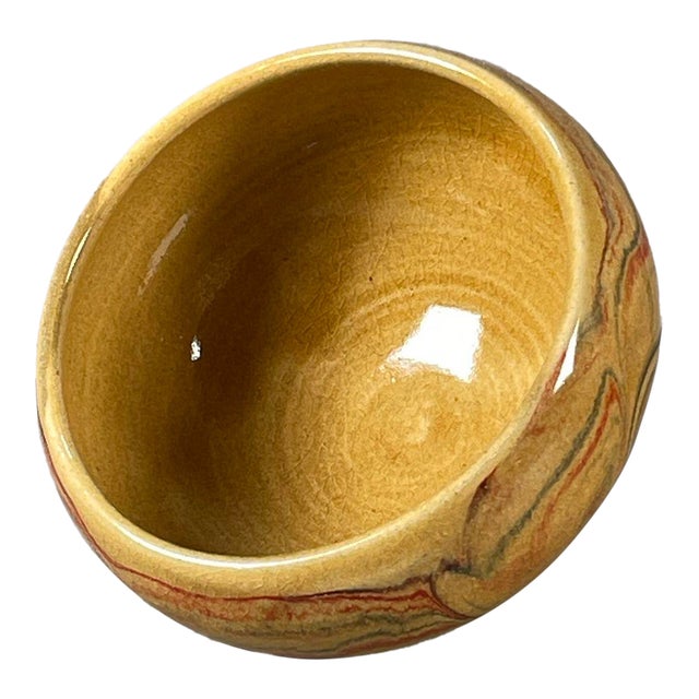 Vintage Marbled Clay Porcelain Teabowl – Earth Tone Glaze, Studio Pottery Style For Sale
