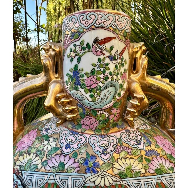 Antique X-Large Chinese Famille Rose Moon Flask Gold Dragon Handles Marked 19th Century For Sale - Image 10 of 18