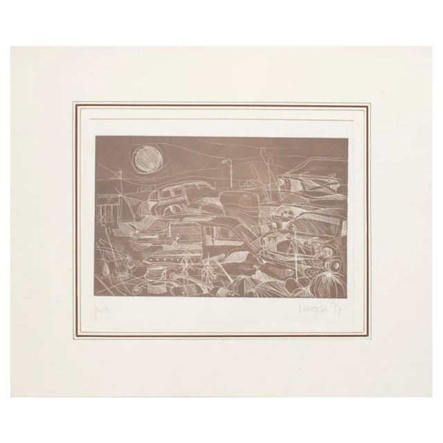 Giuseppe Megna, Networks in Fiumicino, Etching, 1977 For Sale