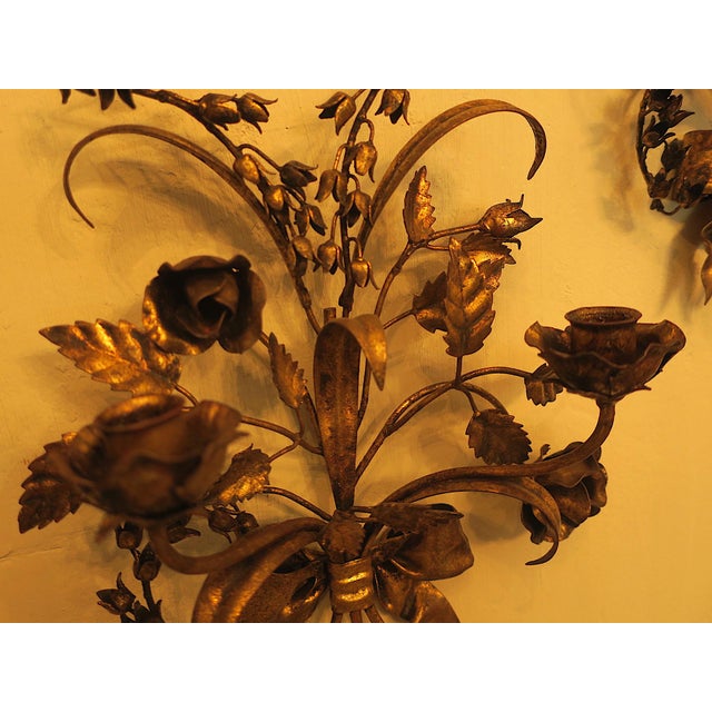 Gold Gilt Tole Double-Wall Candleholders with Roses from Hans Kögl, 1960s, Set of 2 For Sale - Image 8 of 18