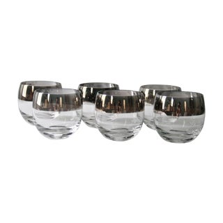 Dorothy Thorpe Silver Rimmed Roly Poly Cocktail Glasses - Set of 6 For Sale