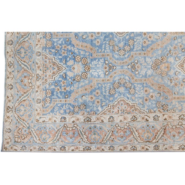 Antique Handmade Blue Persian Tabriz Wool Rug With Allover Motif For Sale - Image 4 of 7