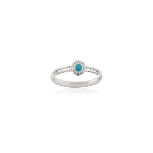 Metal 14k White Gold Diamond Turquoise Engagement Ring for Women Size 5 For Sale - Image 7 of 10