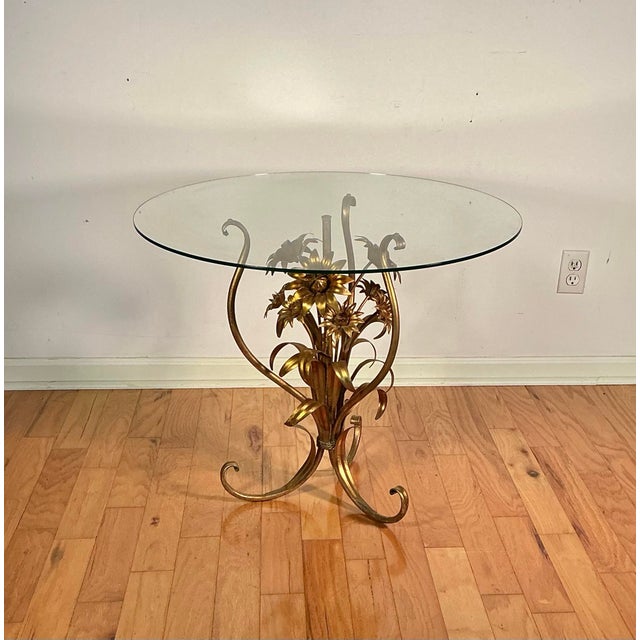 Mid 20th Century Italian Mid-Century Hollywood Regency Gild Metal Floral Design Side Table, 60s For Sale - Image 5 of 12