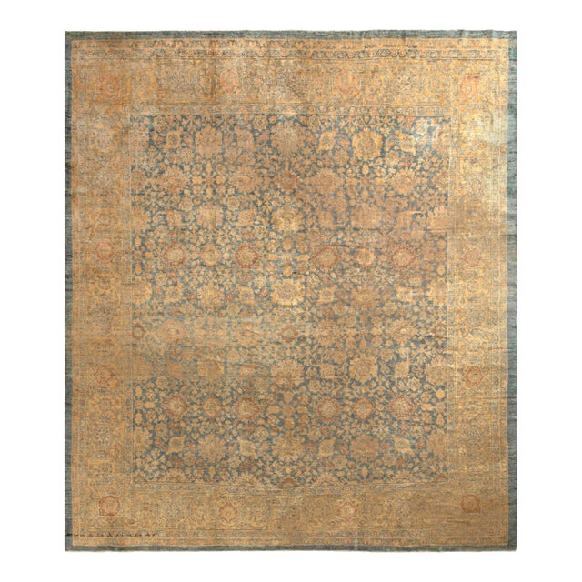 Antique Sultanabad Persian Rug in Beige-Brown and Blue Floral Pattern For Sale