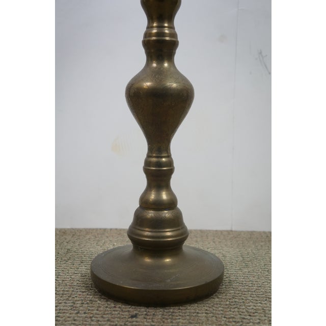 Mid 20th Century 2 Moroccan Etched Brass Altar Floor Candlesticks Candle Holders 36" For Sale - Image 10 of 13