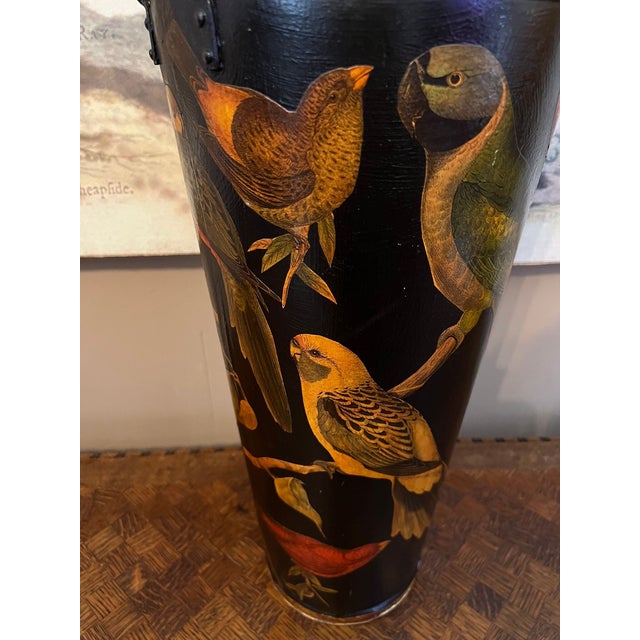 Black Vintage English Planter Jardiniere Urn Bird Decoupage Black Tole Aviary Décor For Sale - Image 8 of 18