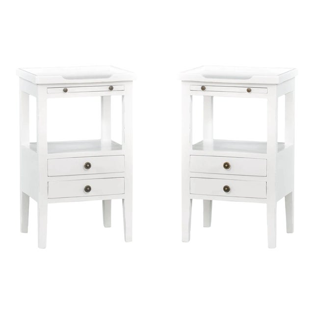 Pair of Country Style Side Tables in White For Sale