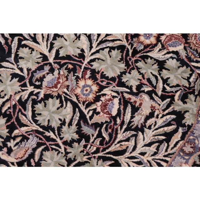 Boho Chic Botanical 1990's Pak-Persian Black/Grey Wool Round Rug- 6'0'' X 6'1'' For Sale - Image 4 of 9