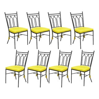 Vintage Salterini Hollywood Regency Wrought Iron Faux Bamboo Dining Chair, Set 8 For Sale