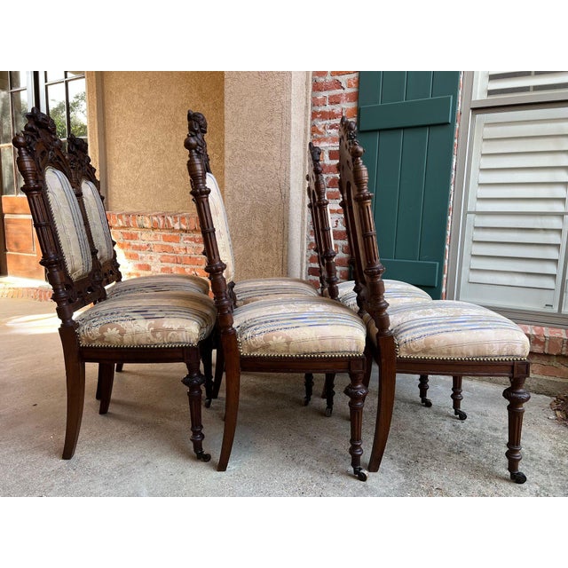 Set 6 Antique French Dining Chairs Renaissance Carved Oak Black Forest C1880 For Sale - Image 10 of 18