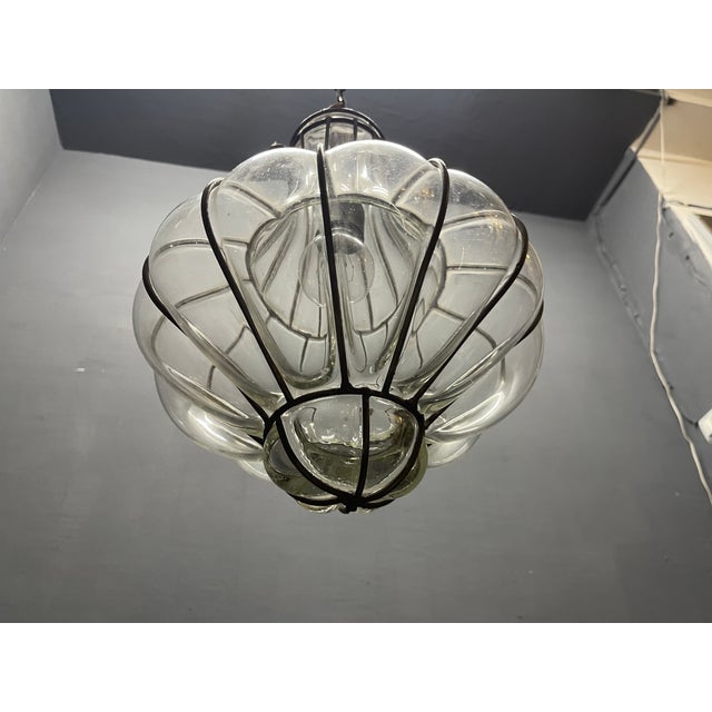 Metal Wrought Iron Murano Glass Light Pendant 1950s For Sale - Image 7 of 10
