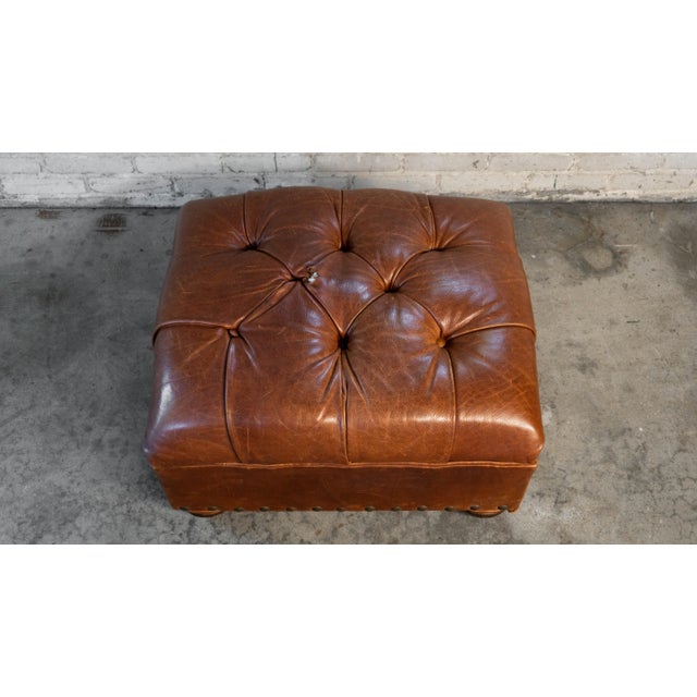 Restoration Hardware Churchill Cigar Leather Luxe Writer's Chair and Ottoman For Sale - Image 17 of 18