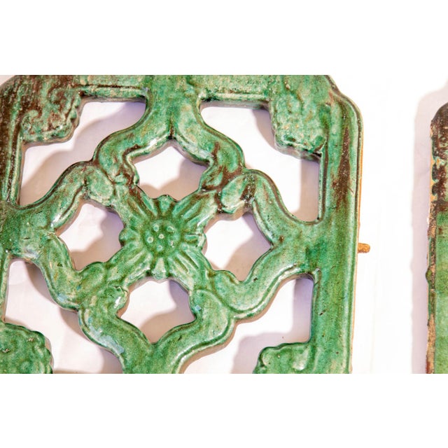 Antique Chinese Emerald Green Glazed Architectural Tile, C. 1900 Set of ...