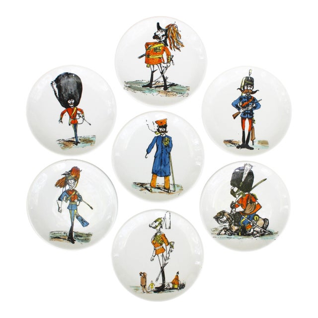 1960s Soldier Caricature Porcelain Coasters from Bucciarelli, Piero Fornasetti Attributed - Set of 7 For Sale