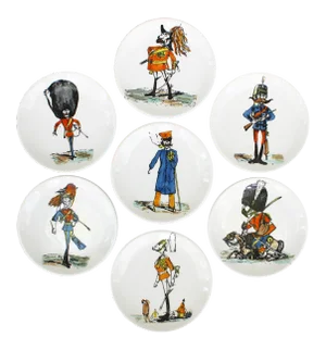 1960s Soldier Caricature Porcelain Coasters from Bucciarelli, Piero Fornasetti Attributed - Set of 7