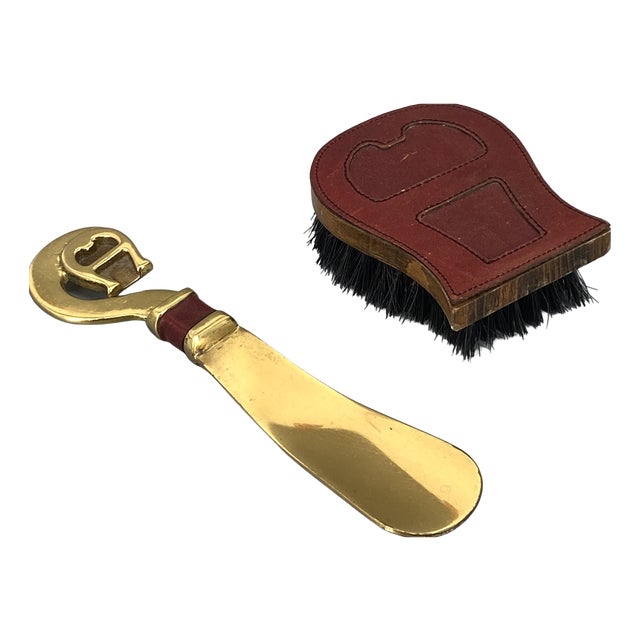 Shoehorn and Brush in Brass by Etienne Aigner, 1970s, Set of 2 For Sale