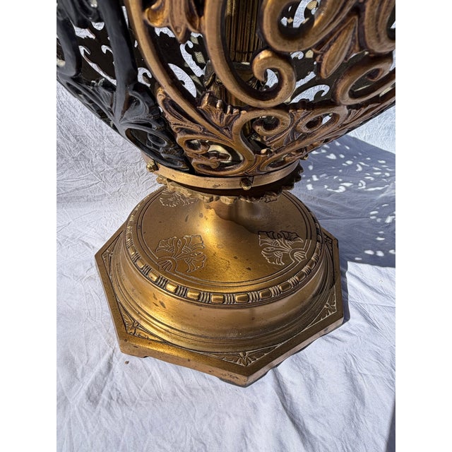 Gold Vintage Hollywood Regency Gilt Metal Orb Pedestal Coffee Table With Glass Top – 24” For Sale - Image 8 of 14