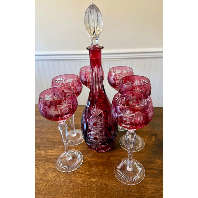Mid-Century Modern 1940s Nachtmann Traube Crystal Decanter and Wine Glasses - 7pcs For Sale - Image 3 of 12