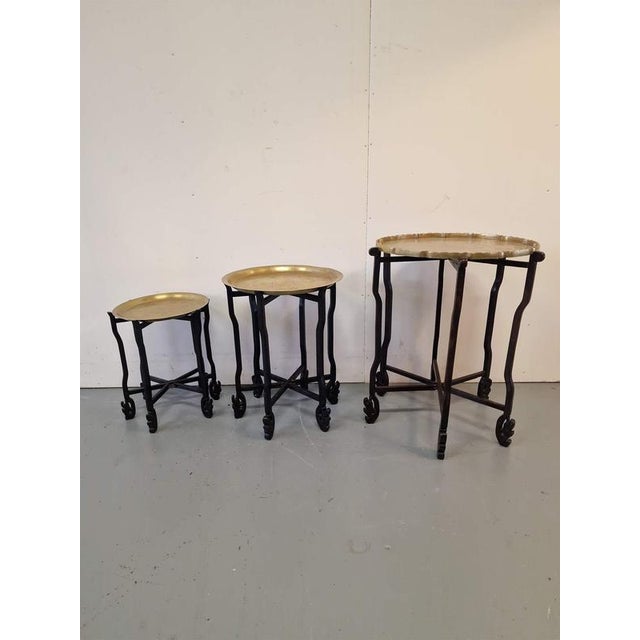 Brown Oriental Wood and Brass Tables, Set of 3 For Sale - Image 8 of 8
