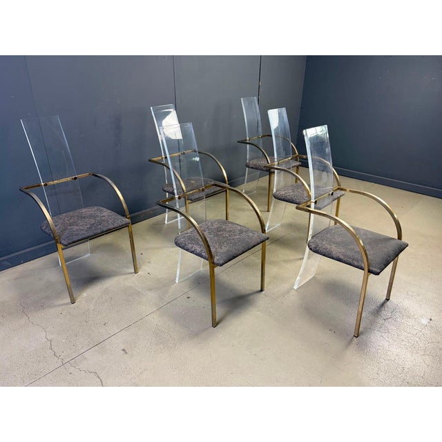 Brass and Acrylic Dining Chairs by Belgochrom, 1970s, Set of 6 For Sale - Image 12 of 13