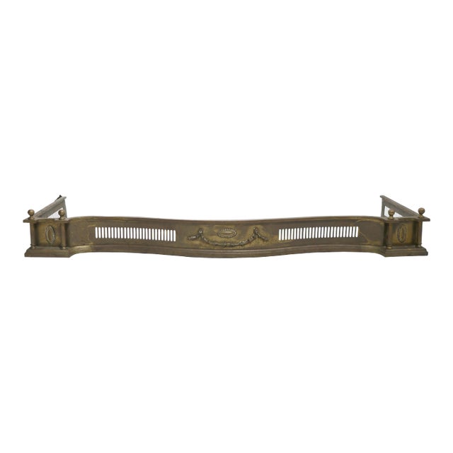 Classical Brass Fireplace Fender With Medallion and Swag Decorative Trim For Sale