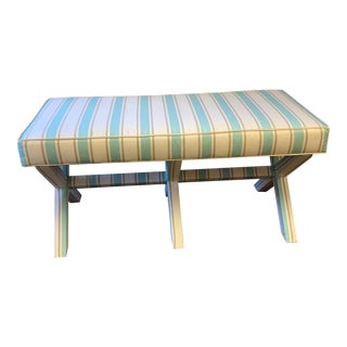 20th Century Ballard Designs Upholstered X Bench For Sale